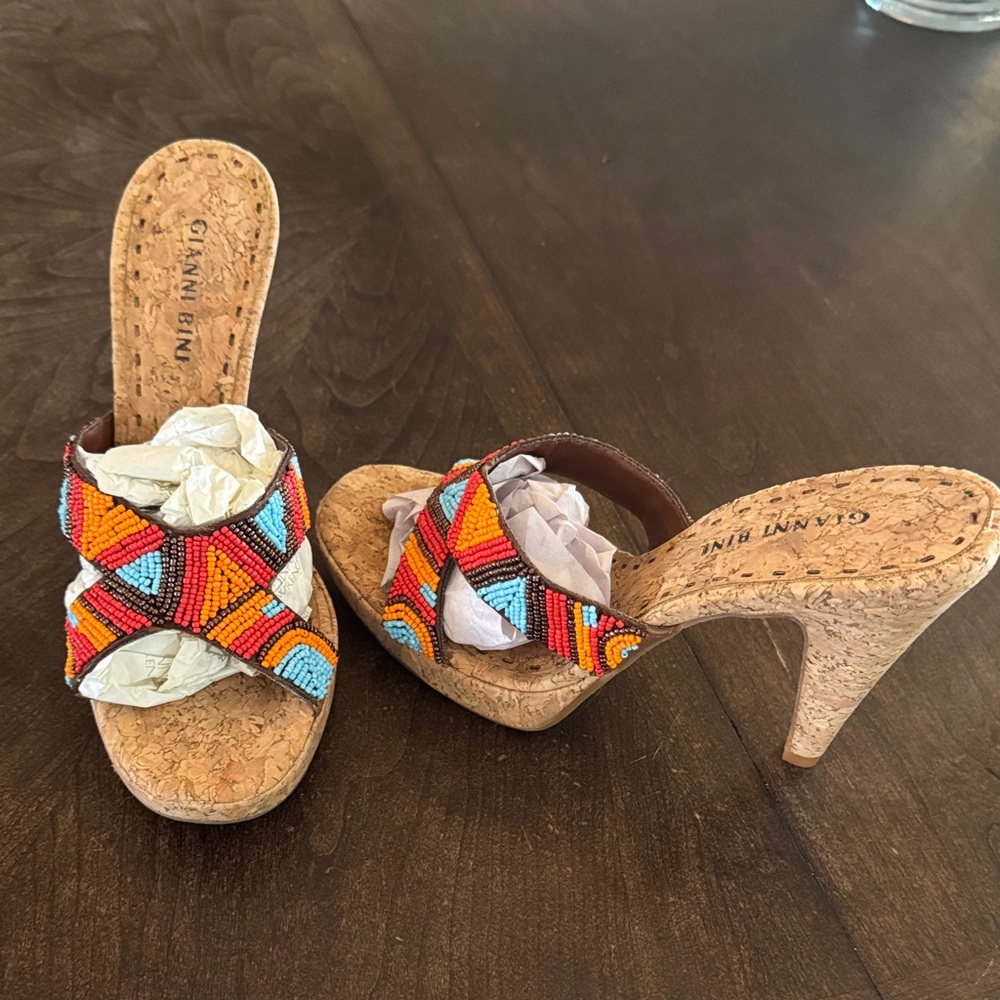 Gianni Bini Multicolor Beaded Cork Heels